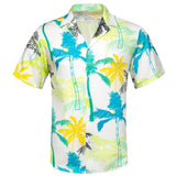 Silk Beach Short Sleeve Shirts Men's Blue Green Black White Flamingo Coconut Trees Slim Fit Blouses Tops Barry Wang MartLion 0116 S 