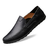 Genuine Leather Men's Shoes Casual Luxury Soft Loafers Moccasins Breathable Slip on Boat Shoes MartLion Black 37 