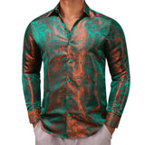 Designer Shirts Men's Silk Long Sleeve Green Red Paisley Slim Fit Blouses Casual Tops Breathable Streetwear Barry Wang MartLion 0601 S 