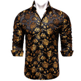 Men's Long Sleeve Black Paisley Silk Dress Shirts Casual Tuxedo Social Shirt Luxury Designer Clothing MartLion CYC-2040 S 