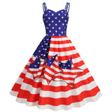 Independence Day Vintage Dresses Sleeveless Women American Flag Printed Slip Dress Casual MartLion 9675 S 