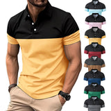 Men's casual short-sleeved  shirt  lapel button down shirt men's breathable T-shirt double color top MartLion   