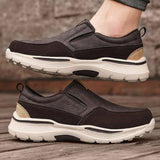 Leather Men's Casual Shoes Brown Black Slip On Sneakers Outdoor Jogging Lightweight Running Sport Mart Lion   