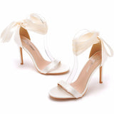 Fish Mouth High Heel Strap Sandals Beautiful Ribbon Silk Fabric High Heel Women's Shoes Banquet Wedding Dress MartLion   