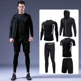  5 Pcs Men's Compression Set Running Tights Workout Fitness Training Tracksuit Short sleeve Shirts Sport Suit rashgard kit MartLion - Mart Lion