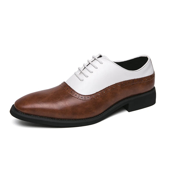 British Style White Brown Dress Shoes Men's Pointed Toe Leather Brogue Shoes Wedding MartLion baizong 8771 38 CHINA