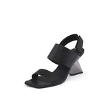 Elegant Square Toe Ladies Shoes High Heels Pumps Genuine Leather Sandals Metal Party Summer Woman MartLion black 4 