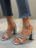 Luxury Brand Design Summer Rivet High Heels Women's Thick Heel Sandals Mid-heel Open Toe With PVC  Buckle Strap Square Heel Mart Lion 901-blue 1 36 