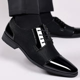 Trending Classic Men's Dress Shoes Oxfords Patent Leather Lace Up Formal Black Leather Wedding Party Mart Lion   