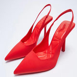 Summer Women High Heels Sandals Green Pointed Slingback Slippers Party Prom Pumps Ladies Shoes Stilettos Thick Zapatos Mart Lion Red 4.5 