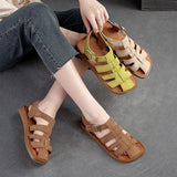 Genuine Leather Summer Retro Hollow-out Breathable Sandals Casual Women Flats Shoes MartLion   