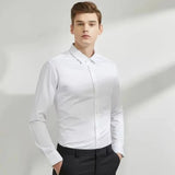 Men's long sleeved elastic shirt, non ironing business dress, professional work attire, stand up collar shirt MartLion   