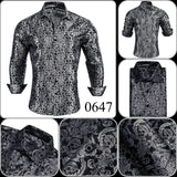  Luxury Silk Shirts Men's Black Floral Spring Autumn Embroidered Button Down Tops Regular Slim Fit Blouses Breathable MartLion - Mart Lion