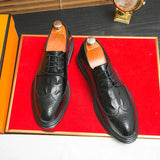 Men's  Leather Shoes Formal Dress Shoes Point-Toe Shoes Hollow Out Breathable Office Oxfords MartLion   