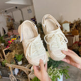 Women Canvas Flat Slippers Lace Up Casual Shoes Fashion Platform Slipper Lady Denim Beach Open Toe Sandals MartLion   