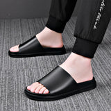 Genuine Leather Slippers Men's Thick Soles Non-slip Flip-flop Sandals Causal Black Summer Shoes MartLion black 44 