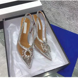 Luxury Rhinestone Hollow out Women Pumps Wedding Shoes Clear PVC High heels Elegant Summer Party Bridal MartLion   