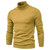 Winter Turtleneck Thick Men's Sweaters Casual Turtle Neck Solid Color Warm Slim Turtleneck Sweaters Pullover Mart Lion HIGH001-Yellow Size S 50-55kg 