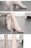 Summer Leather Women Shoes Ladies Mid Heel Sandals Hollow Peep Toe Square Heel Sandals Woman Footwear MartLion   