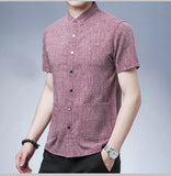 Men's Short-sleeved Seasonal Shirt with Stand Collar Linen Casual Daily Large Pocket Stand Collar Half Sleeve Shirt MartLion   