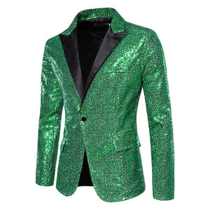 Men's Luxurious Sequin Suit Jacket Green Silver Bar KTV Stage Dress Coat blazers MartLion   