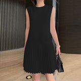 Summer Women Sleeveless Mini Dress Solid Pleated Short Dresses  Party MartLion   