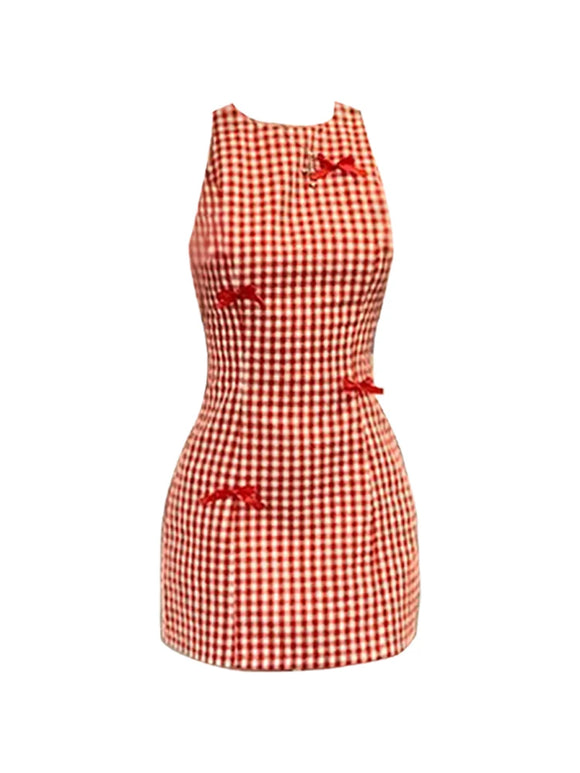 Summer Old Money Mori Girl Sleeveless Mini Dress Women MartLion Red S 