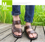 Men's Summer Leather Sandals Casual Beach Shoes Non-slip Slippers Two Shoes Mart Lion   