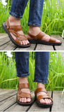 Men's Summer Leather Sandals Casual Beach Shoes Non-slip Slippers Two Shoes Mart Lion   