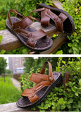 Men's Summer Leather Sandals Casual Beach Shoes Non-slip Slippers Two Shoes Mart Lion   