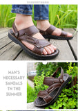 Men's Summer Leather Sandals Casual Beach Shoes Non-slip Slippers Two Shoes