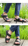 Men's Summer Leather Sandals Casual Beach Shoes Non-slip Slippers Two Shoes Mart Lion   