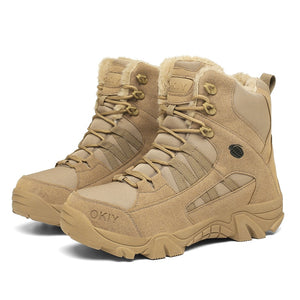 Military Ankle Boots Men's Outdoor Genuine Leather Tactical Combat Army Hunting Work Casual shoes Mart Lion Beige Fur 39 