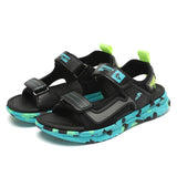Summer Beach Water Children Sandals Shoes Lightweight Non-slip Soft Bottom Shading Leather Boys Mart Lion 199 green 27 CN