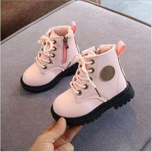 Autumn/Winter Children Boots Boys Girls Leather Plush Waterproof Non-slip Warm Kids Boots shoes Mart Lion   