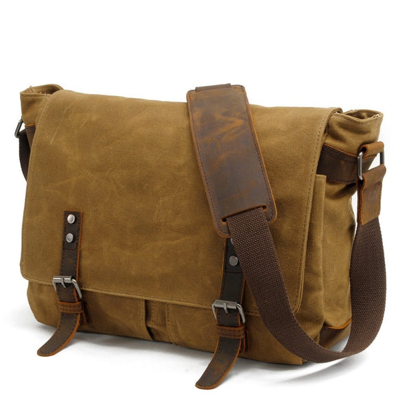 Briefcases Men's Messenger Bags Canvas Crazy Horse Leather Travel Crossbody Shoulder Bags Mart Lion   