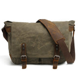 Briefcases Men's Messenger Bags Canvas Crazy Horse Leather Travel Crossbody Shoulder Bags Mart Lion army green  