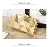 Gold Acrylic Box Geometric Evening Bag Clutch bags Elegent Chain Women Handbag For Party Shoulder Mart Lion   