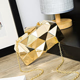 Gold Acrylic Box Geometric Evening Bag Clutch bags Elegent Chain Women Handbag For Party Shoulder Mart Lion   