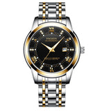 Casual Quartz Watches Men stainless Steel Band Watch Waterproof Calendar Wristwatches Mart Lion Mid-gold Black  
