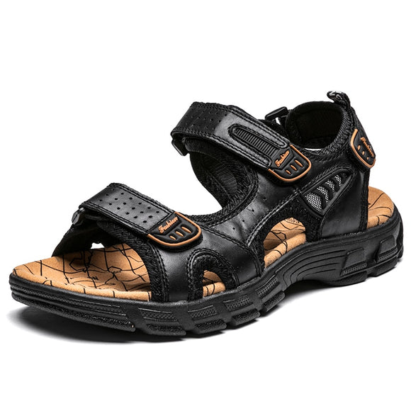 Summer Men's Sandals Outdoor Non-slip Beach Handmade Genuine Leather Shoes Sneakers Mart Lion Black 6.5 