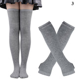 Striped Over Knee High Socks Set For Women Girls Stocking Arm Sleeve Long Christmas Thick Gloves Warm Knee Mart Lion 2  