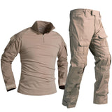 Men's Tactical Camouflage Sets Military Uniform Combat Shirt+Cargo Pants Suit Outdoor Breathable Sports Clothing Mart Lion Khaki S 