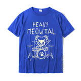 Heavy Meowtal Cat Metal Music Gift Idea Funny Pet Owner T-Shirt Latest Printed Tops Shirt Cotton Boys Geek Mart Lion Blue XS 