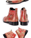 Autumn Pointed Short boots Serpentine Metal Rivet Cowhide Letter button Chelsea Model Formal wear Leather Mart Lion   