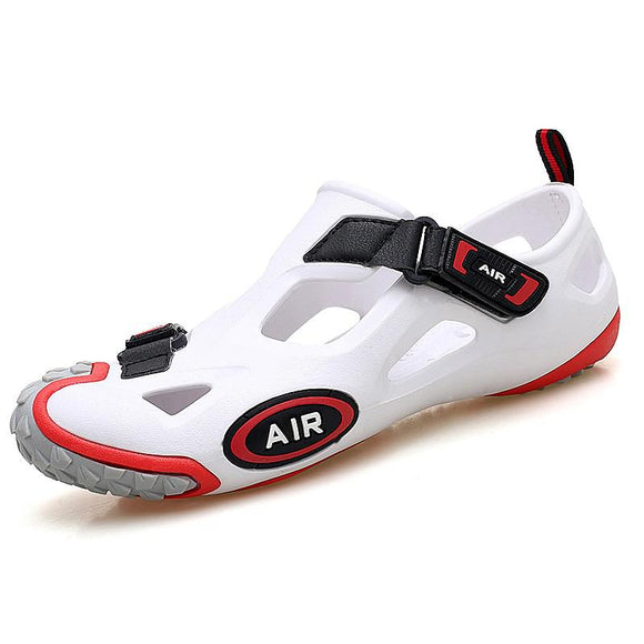 Men's Beach Sandals Outdoor Non-slip Water Shoes Summer Unisex Soft Light Hiking Slippers Sneakers Mart Lion White Red 7.5 