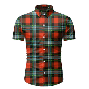 Red Plaid Shirt Men's Summer Brand Classic Short Sleeve Dress Shirt Casual Button Down Office Workwear Chemise Homme Mart Lion TW52 Orange M 