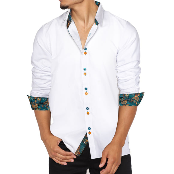 Casual White Shirt Men's Long Sleeve Button-down Collar Slim Fit Shirt Solid Cotton Men's Social Dress Shirt Mart Lion   