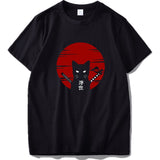Dark Style Samurai Cat T shirt Ukiyoe Culture Design Digital Print 100% Cotton Tops Tee Mart Lion Black EU Size S 