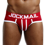 Men's Underwear Briefs Jockstrap Pouch Cuecas Cotton Stripe Panties Thongs Underpants Mart Lion JM308RED L(30-32inches) 